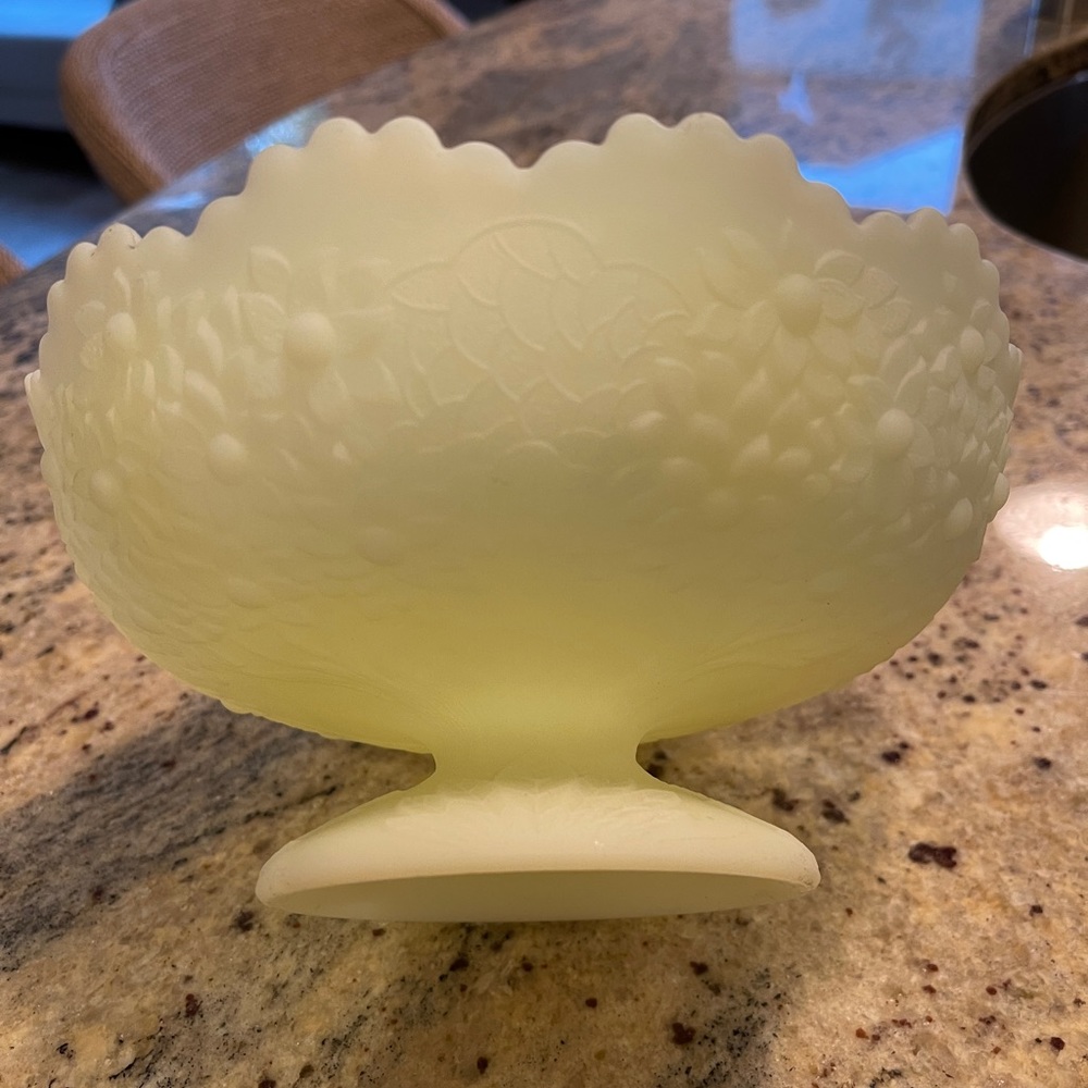Fenton glass yellow satin custard Vaseline 6 tree candle holder.
